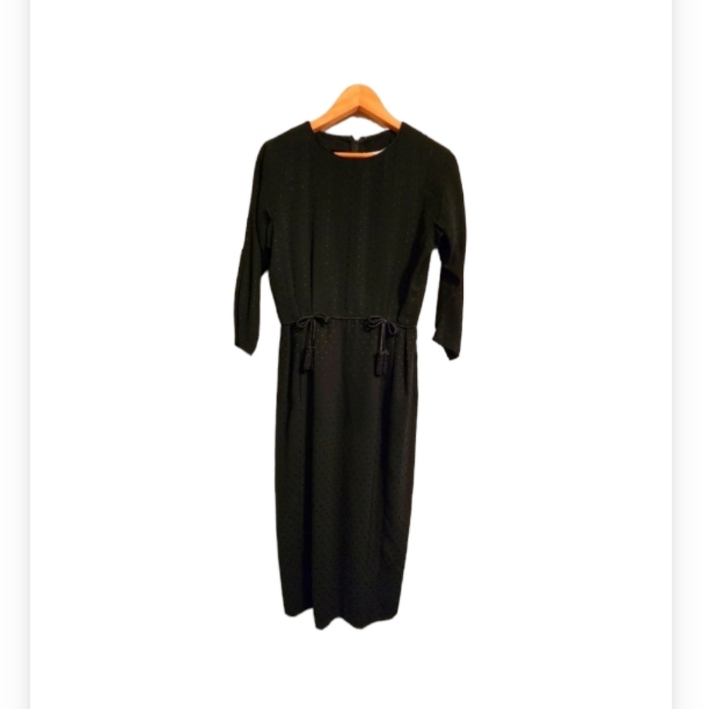 Polka Dot Black Dress with ribbon waist detail